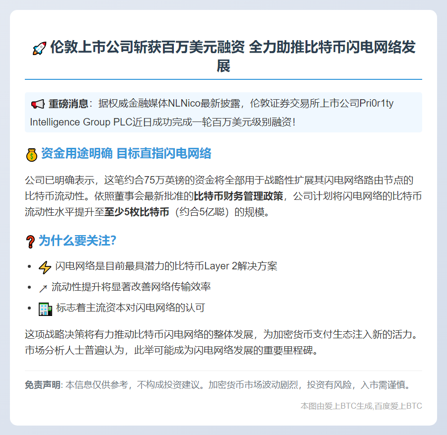 伦敦公司Pri0r1ty集资百万美元扩展比特币闪电网络