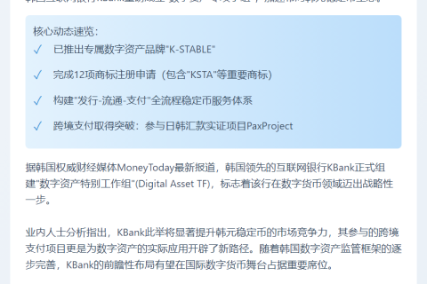 韩国KBank成立数字资产工作组