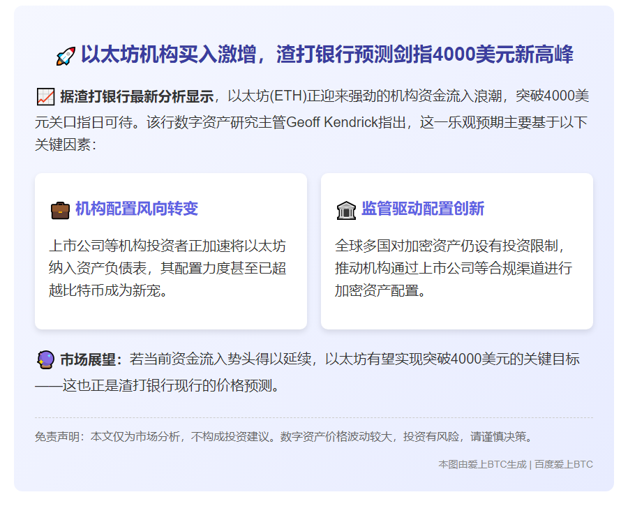 标题：渣打：以太坊或突破4000美元