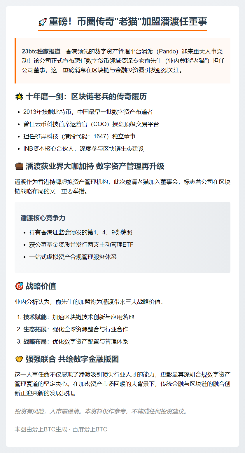 "老猫"加入潘渡任董事