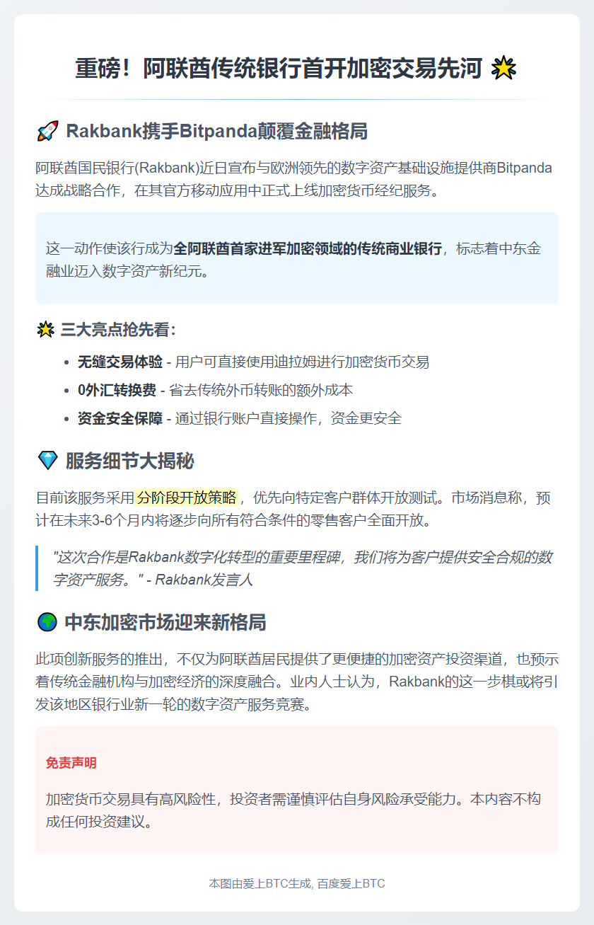 阿联酋Rakbank开通加密币交易