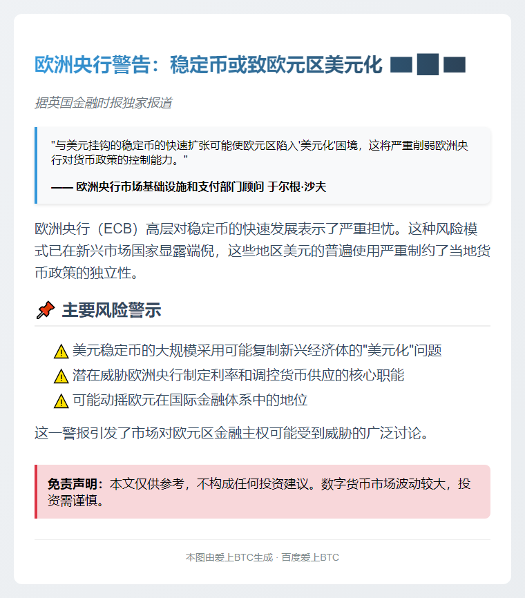欧洲央行警告：稳定币或致欧元区美元化