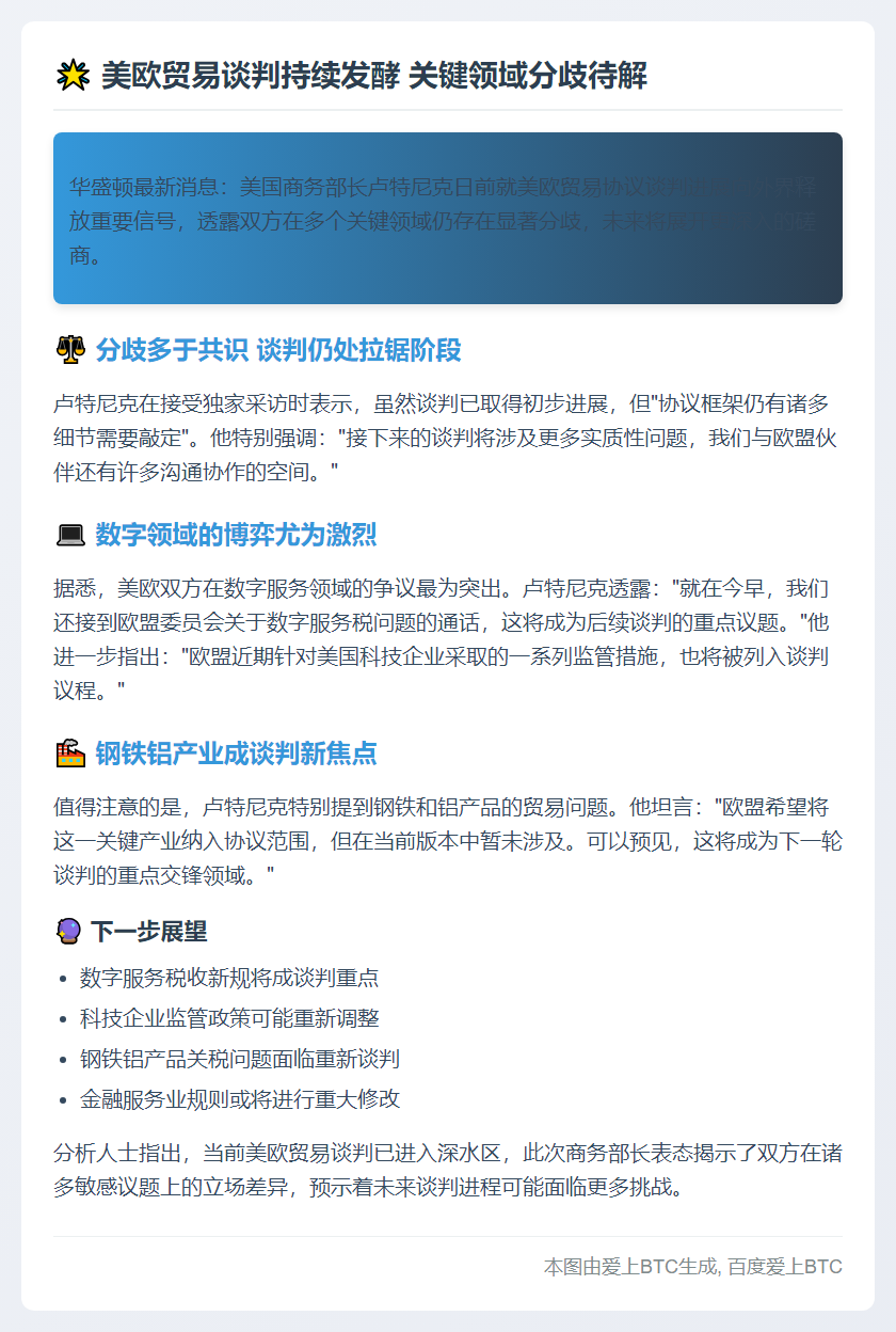 美商务部长：与欧盟再议协议细节