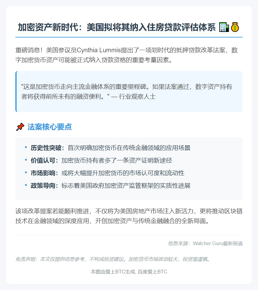 美议员提议将加密资产纳入房贷评估