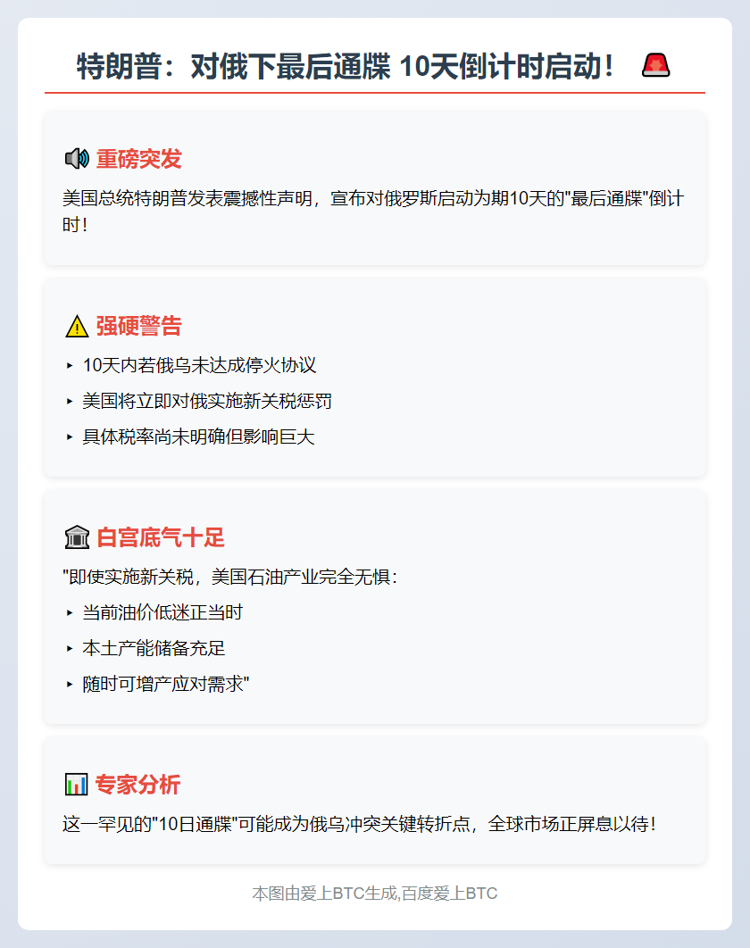 特朗普：10天内无法停火将对俄加税