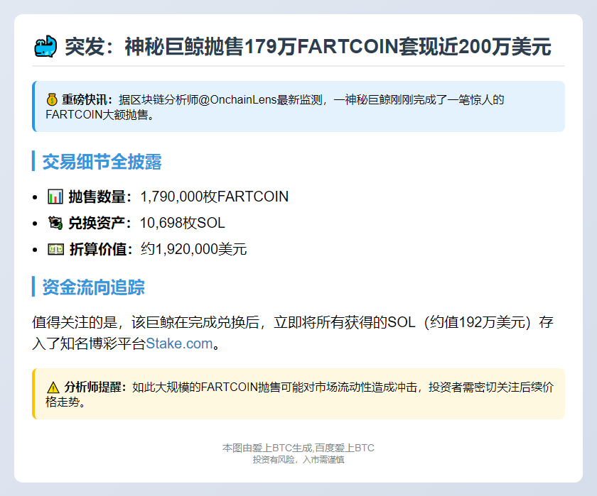 鲸鱼抛售179万枚FARTCOIN