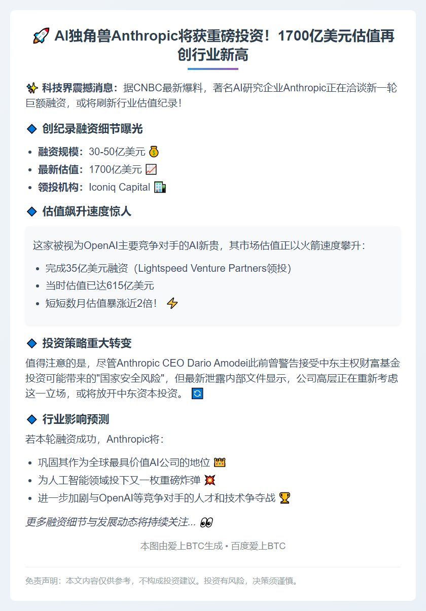 Anthropic拟筹资50亿，估值1700亿