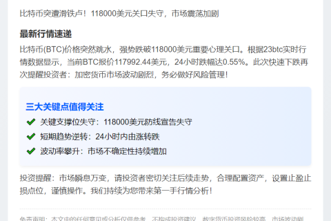 BTC跌破11.8万美元