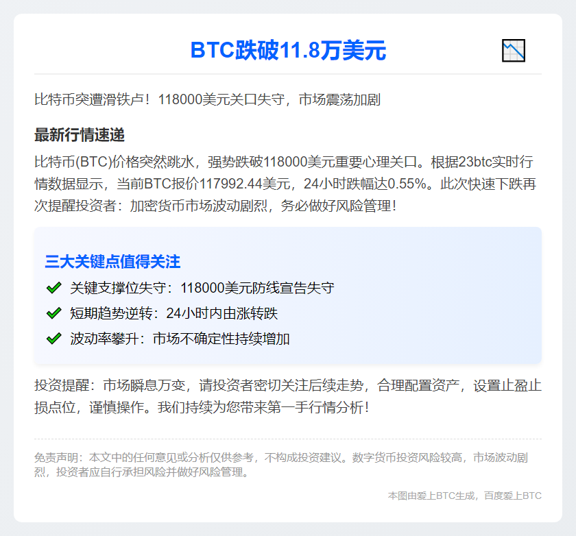 BTC跌破11.8万美元