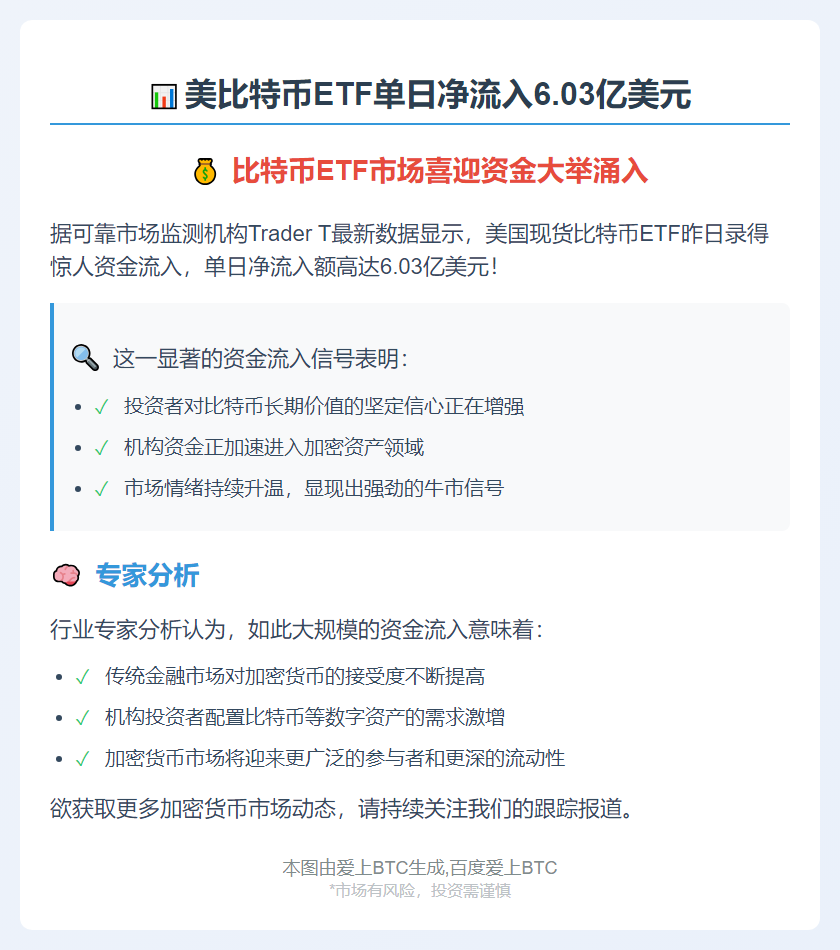 美比特币ETF单日净流入6.03亿美元