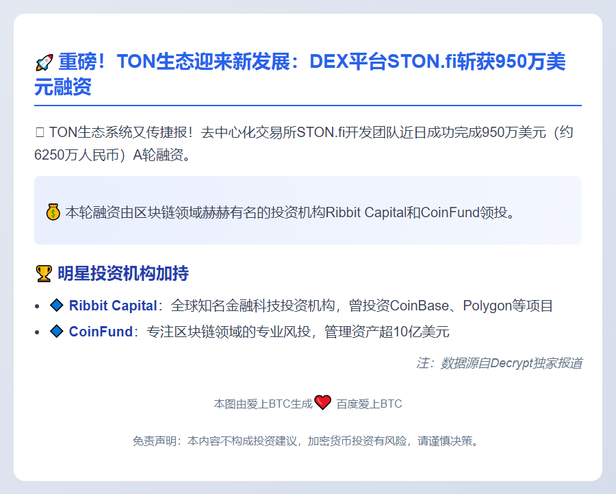 STON.fi获950万美元A轮融资