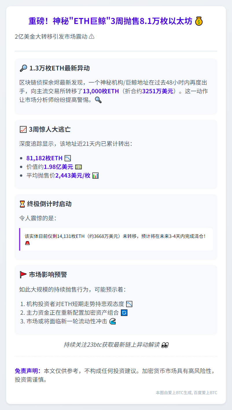巨鲸3周转8.1万ETH进交易所