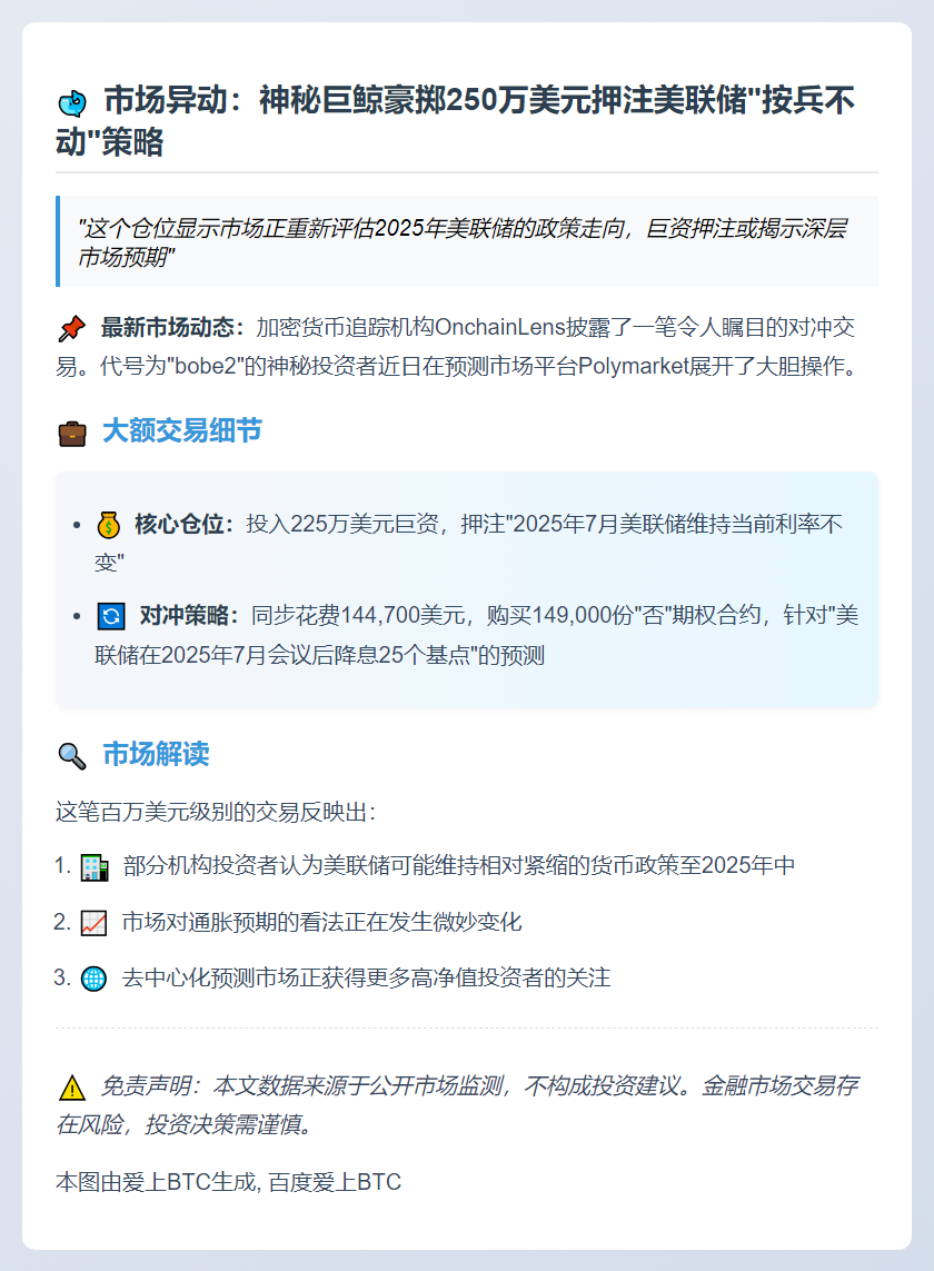 鲸鱼豪掷225万押注7月利率不变