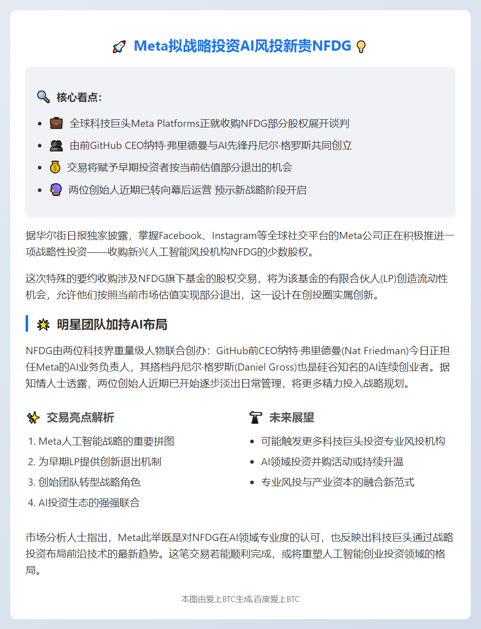 Meta拟收购NFDG少数股权