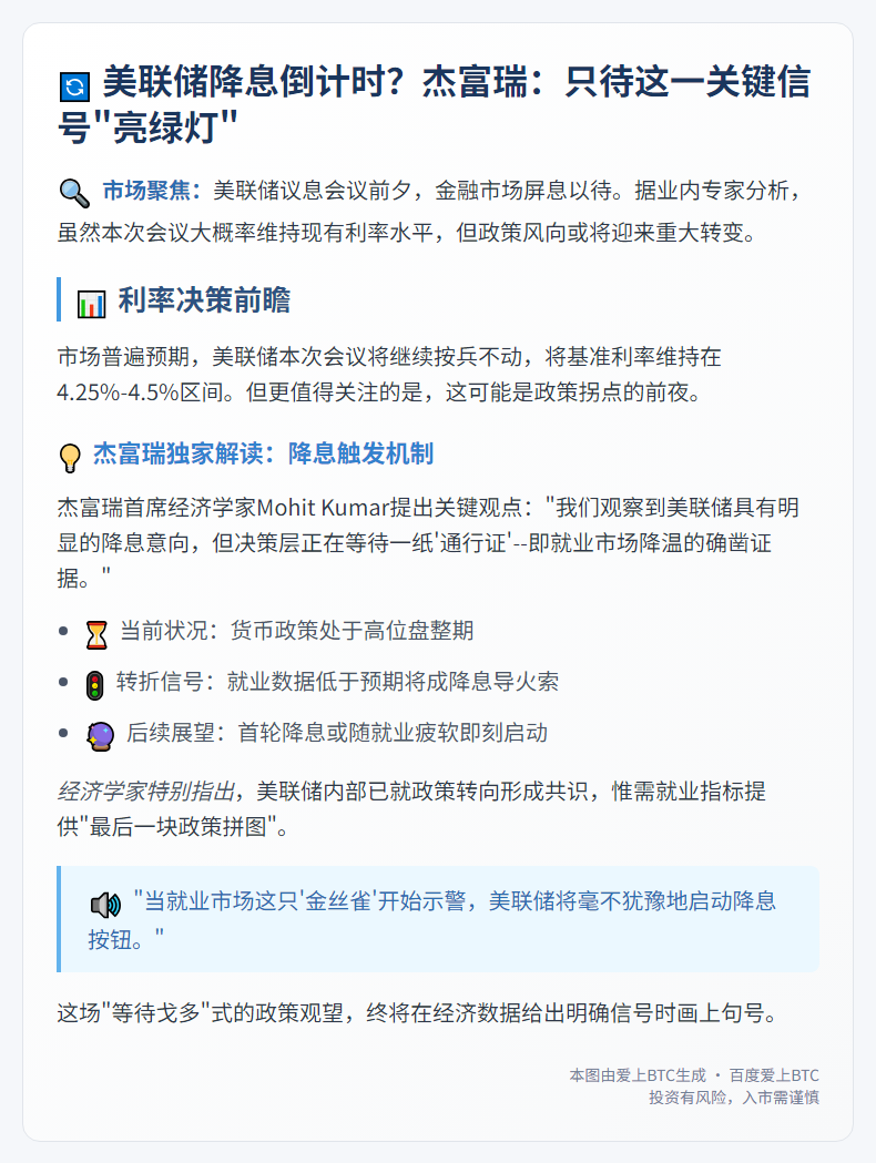 杰富瑞：就业放缓方可助美联储降息