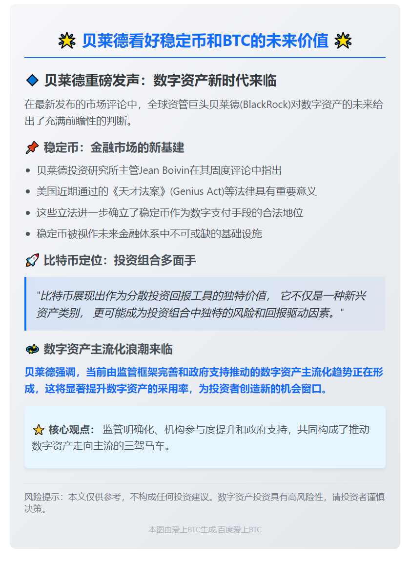 贝莱德看好稳定币和BTC的未来价值