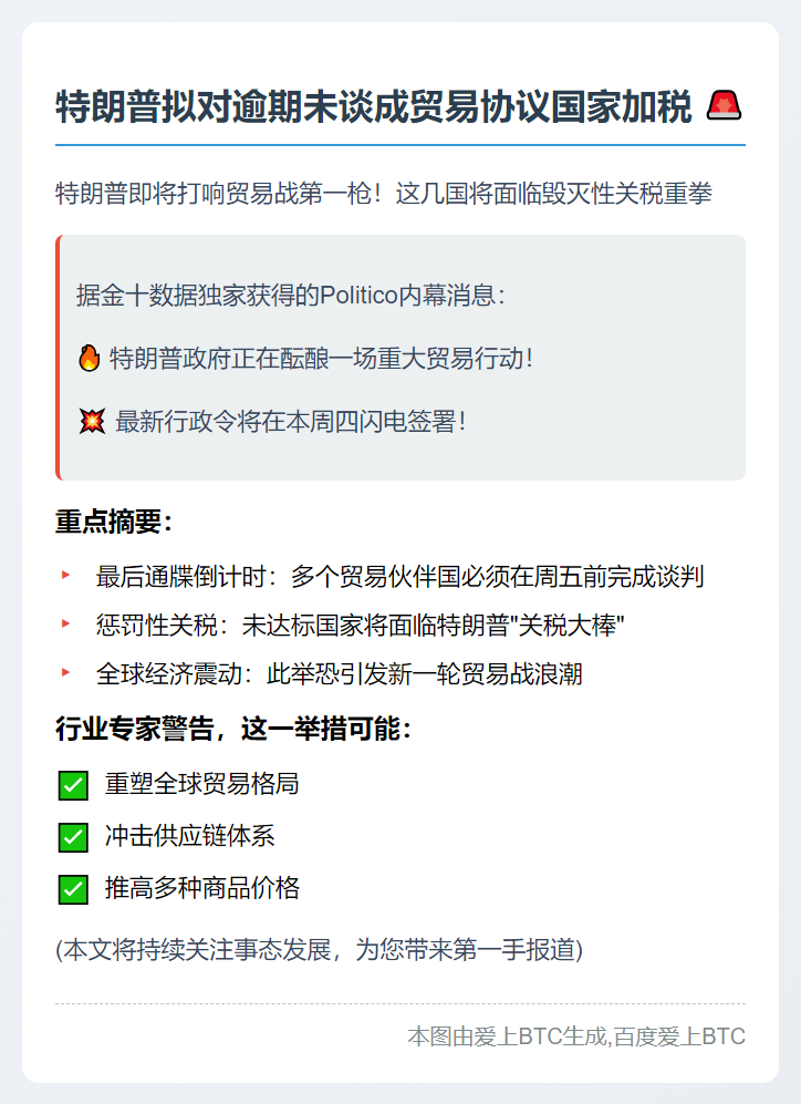 特朗普拟对逾期未谈成贸易协议国家加税
