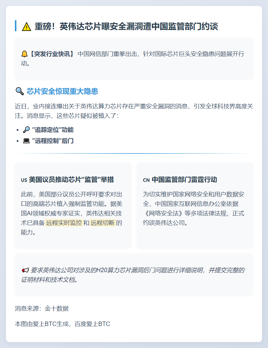 网信办约谈英伟达涉芯片漏洞安全风险