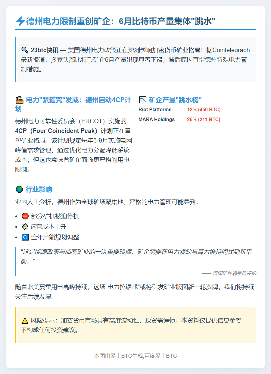 德州电力管控致6月矿企减产