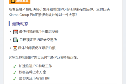 Klarna或9月重启美国IPO