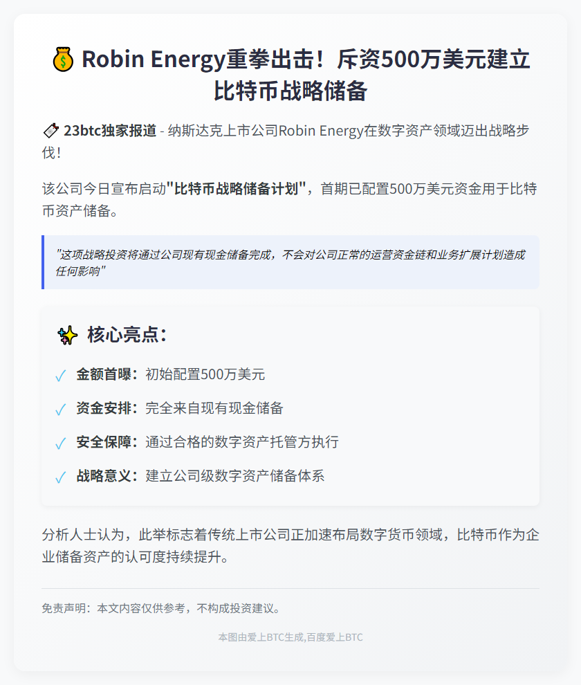 Robin Energy启动500万美元比特币储备