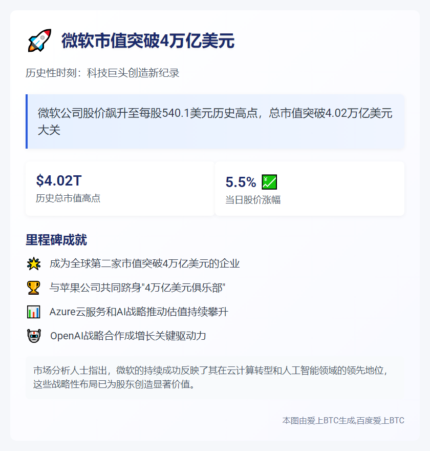 微软市值突破4万亿美元