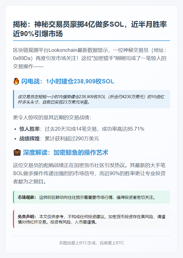 交易员10倍杠杆做多SOL，持仓4230万美元