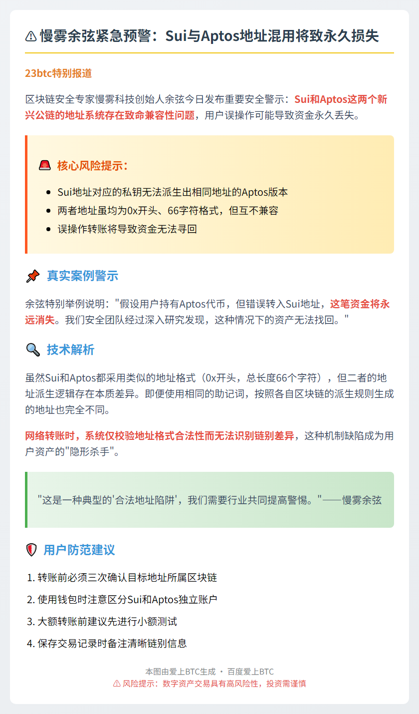 慢雾余弦：Sui转Aptos需另生成密钥，误操作致资金永久丢失