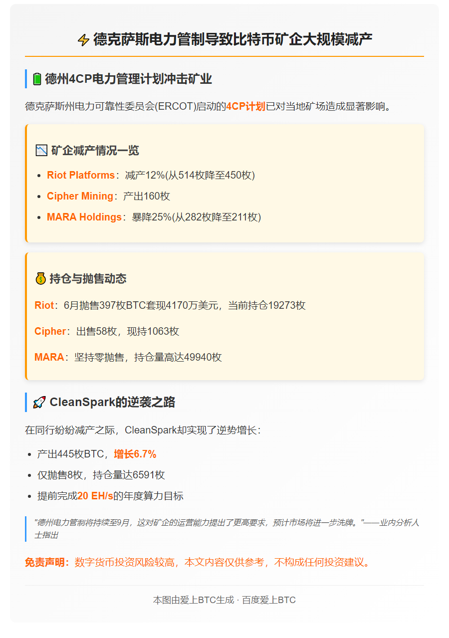 比特币矿企6月减产，德州电力管理致开挖受限