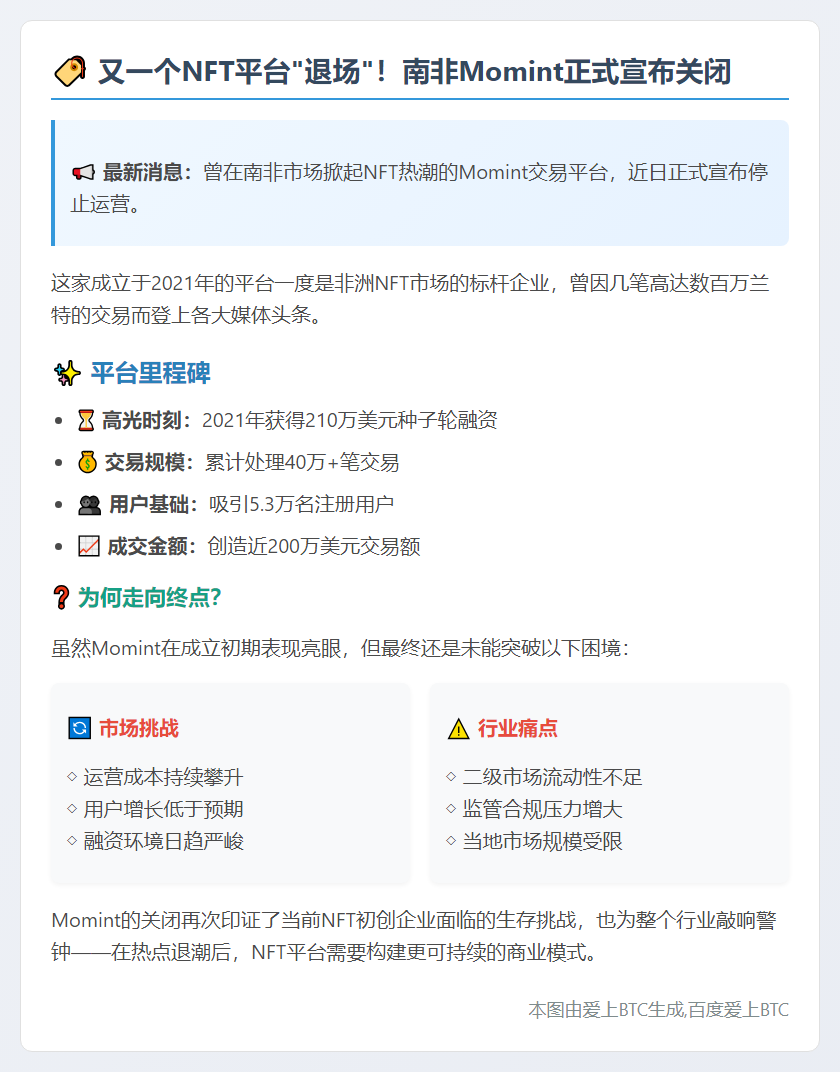 南非NFT平台Momint关闭