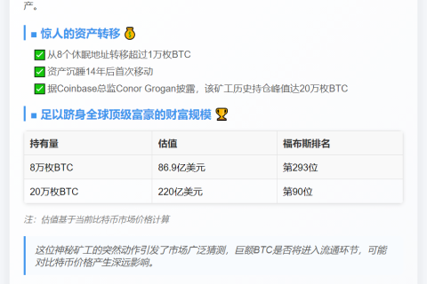 "8万枚BTC转移者跻身全球富豪293位"