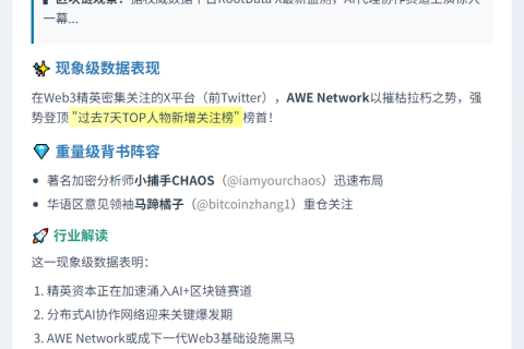 “Project Hunt：AI代理协作平台AWE Network周新增热门项目”