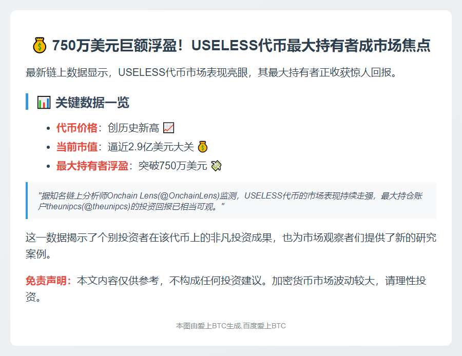 USELESS最大持有者盈利超750万