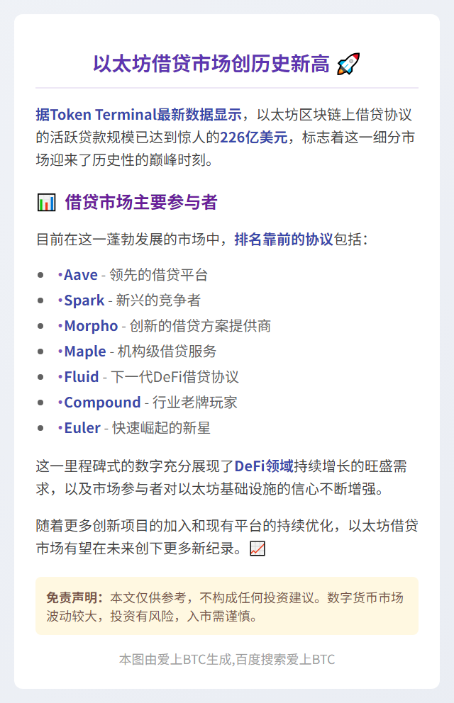 以太坊借贷协议贷款额创新高，达226亿美元
