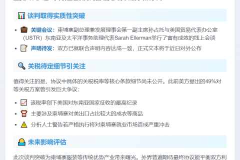 柬埔寨与美就关税达成协议
