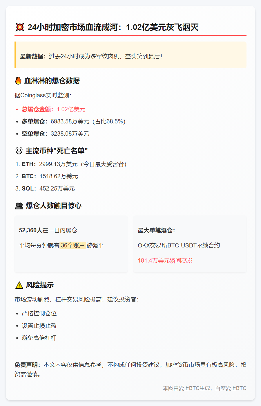 24小时爆仓1.02亿 多单惨遭血洗