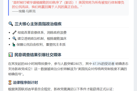 马斯克组建”美国党”打破旧政坛