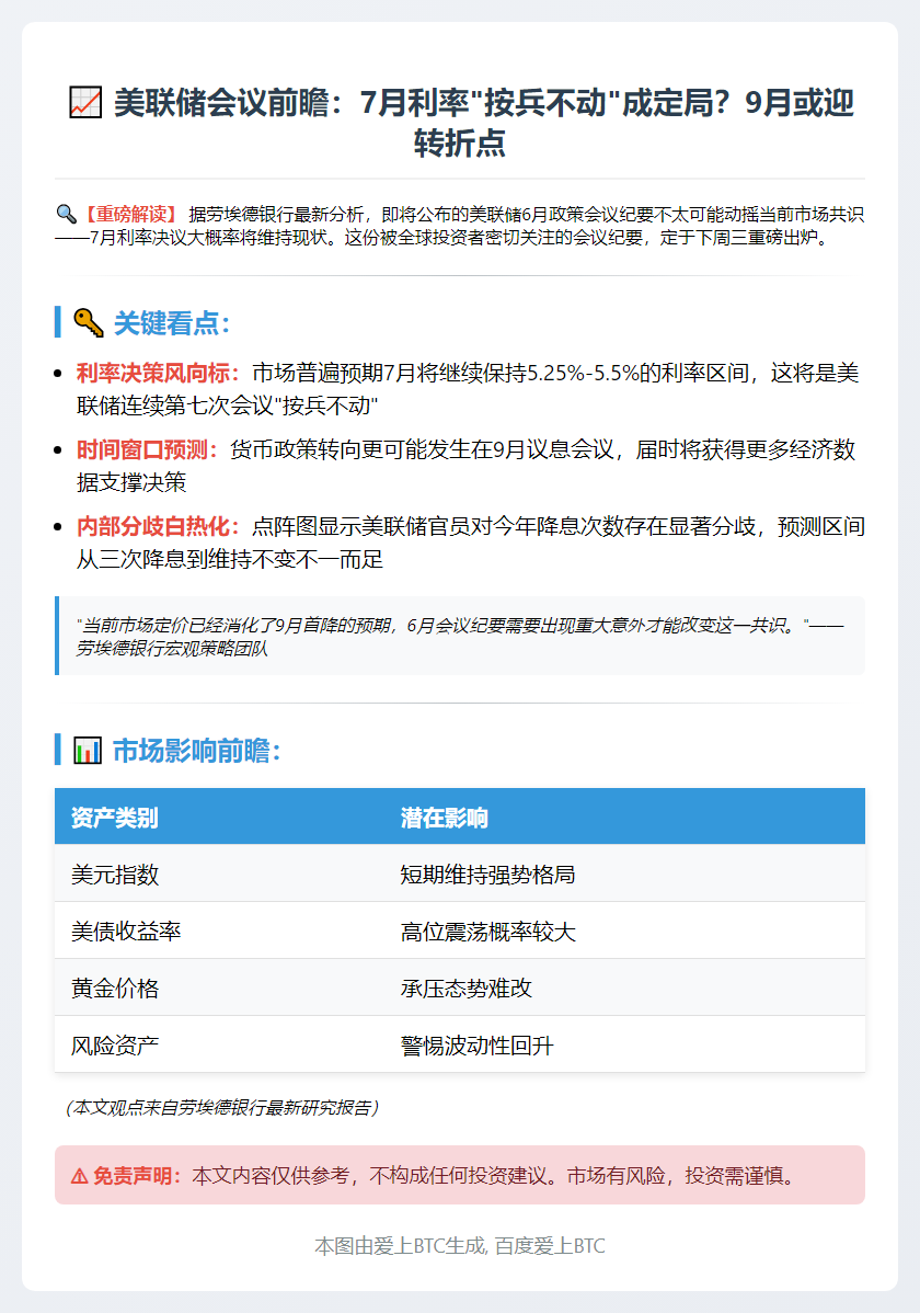 劳埃德银行：美联储7月料维持利率不变