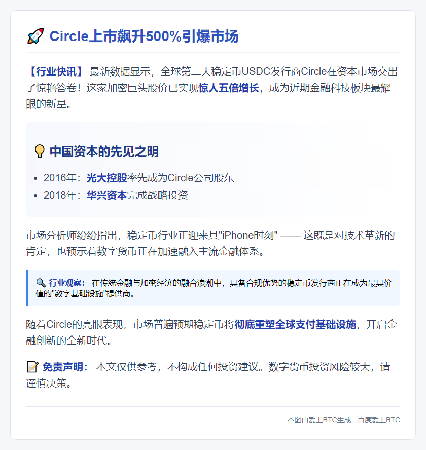 港媒：Circle上市月涨5倍 光大控股2016年入股