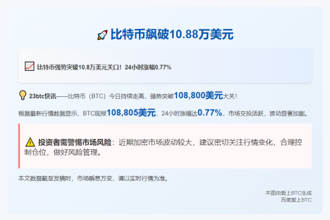 比特币飙破10.88万美元