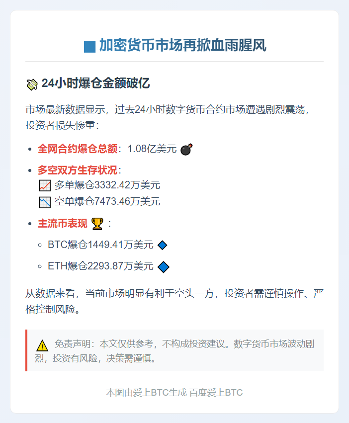 24小时爆仓1.08亿 主爆多单