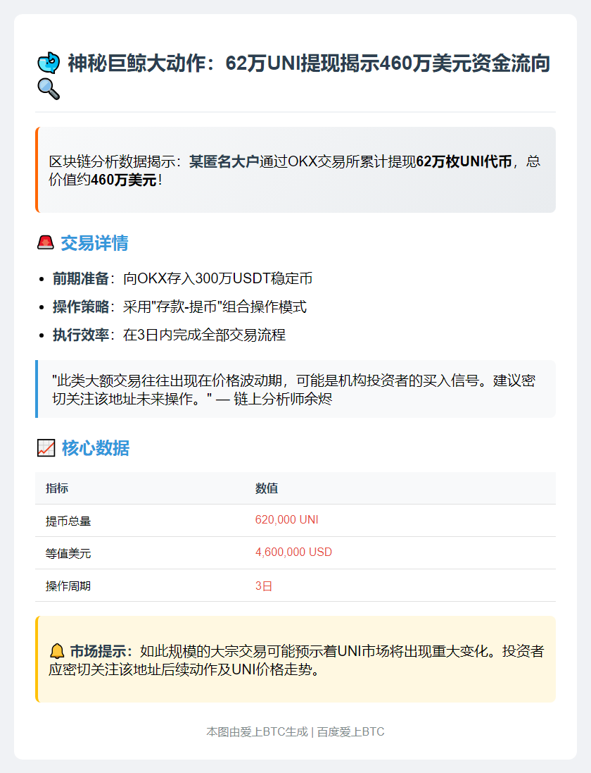 鲸鱼3日提62万UNI，价值460万美元