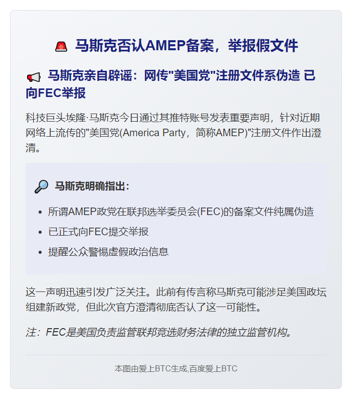 马斯克否认AMEP备案，举报假文件