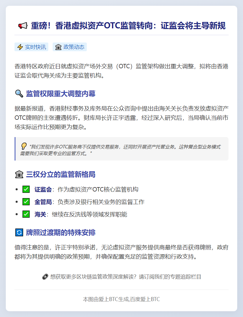 香港虚拟资产OTC监管拟改由证监会负责