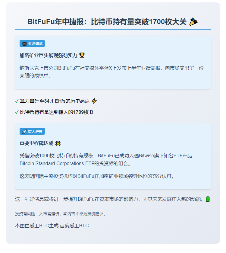 BitFuFu年中持1709枚比特币