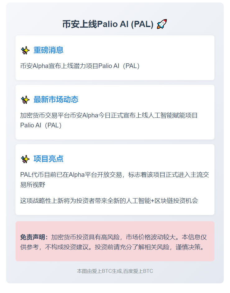 "币安上线Palio AI (PAL)"