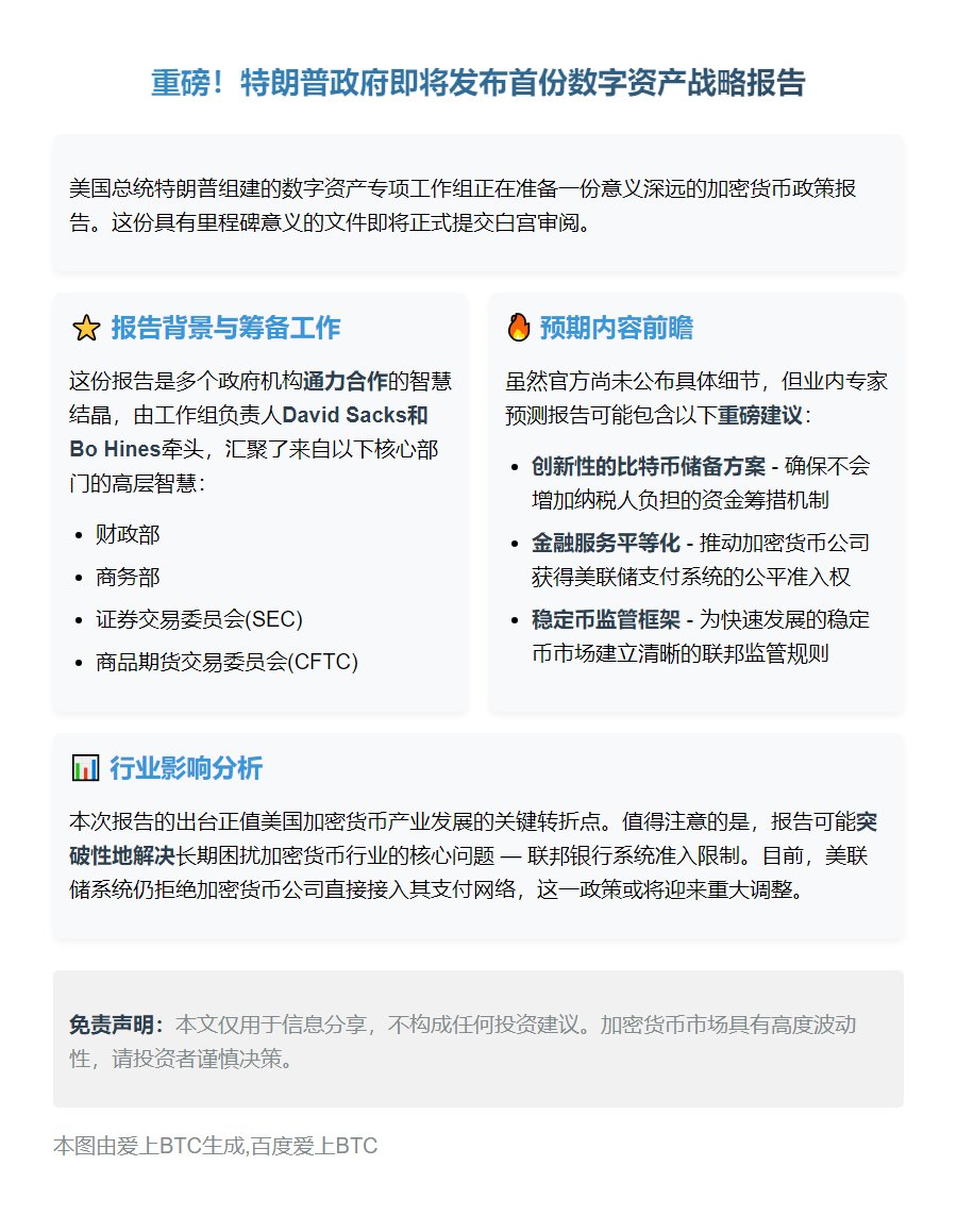 7月22日特朗普及工作组将提交首份加密货币政策报告