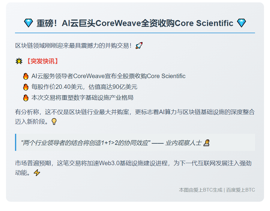 CoreWeave 全股票收购 CoreScientific