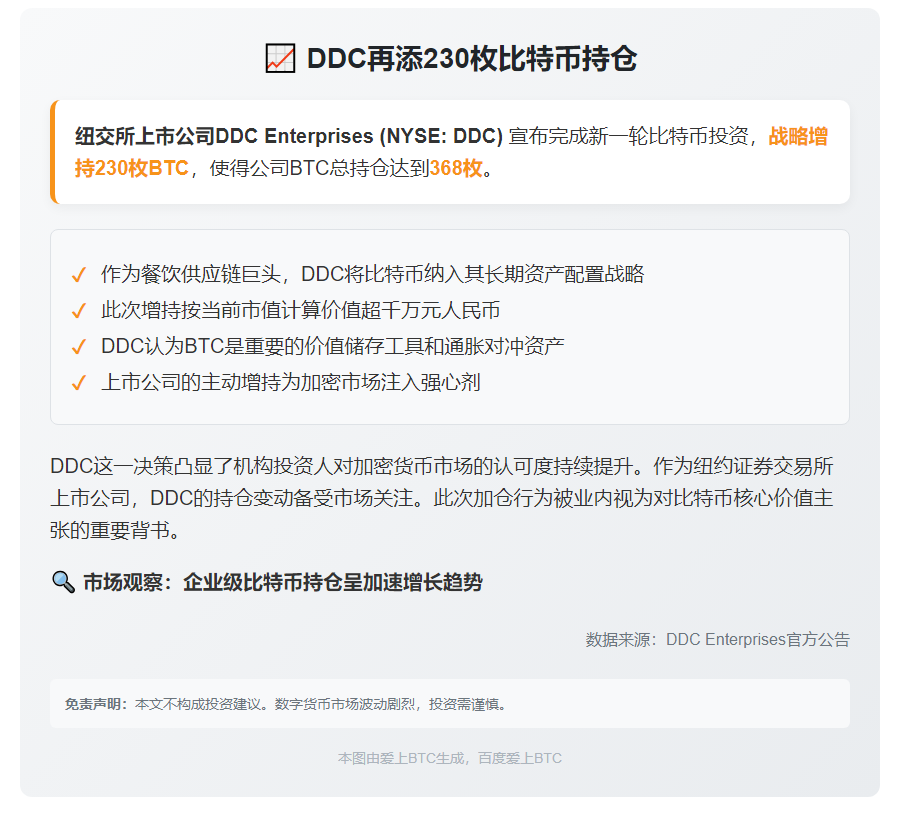 DDC增持230枚BTC