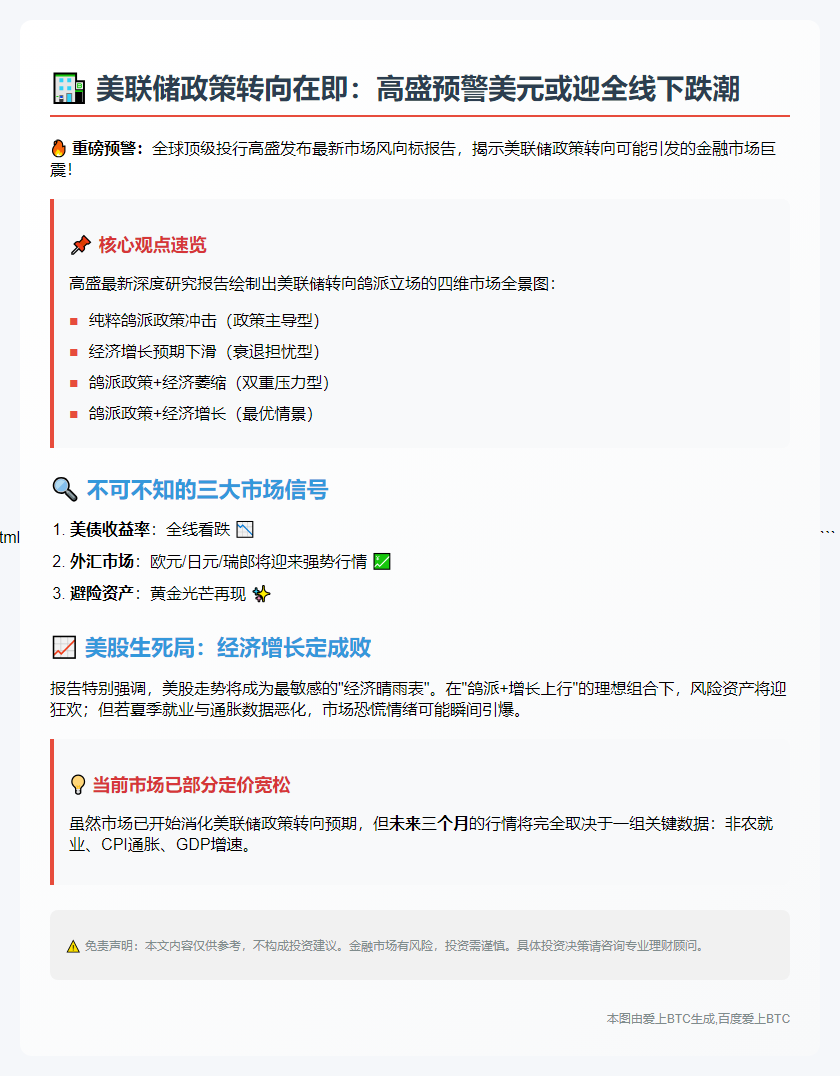 高盛：美联储鸽派转向或削弱美元